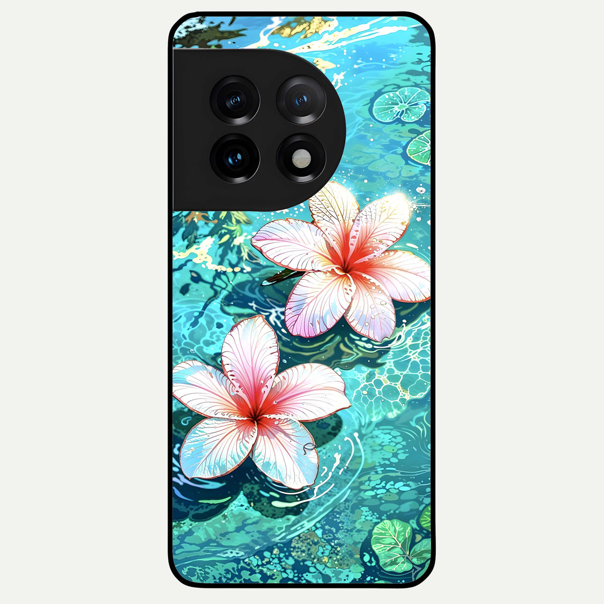  Pink Flowers in Water Glass Case For OnePlus 11 back cover – full design glossy printed glass finish