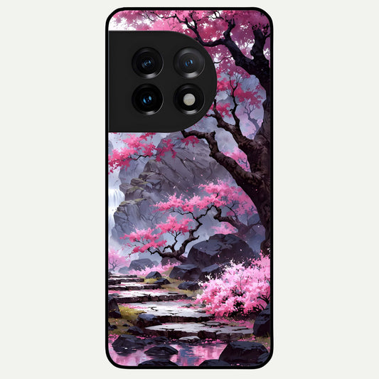  Pink Sunflower Glow Glass Case For OnePlus 11 back cover – full design glossy printed glass finish