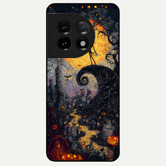  Pumpkin Moonlight Tale Glass Case For OnePlus 11 back cover – full design glossy printed glass finish