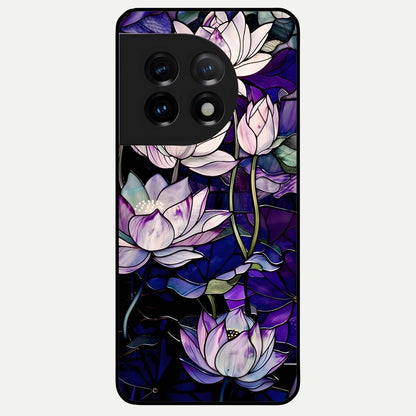 Purple Lotus Pattern Glass Case For OnePlus 11 back cover – full design glossy printed glass finish