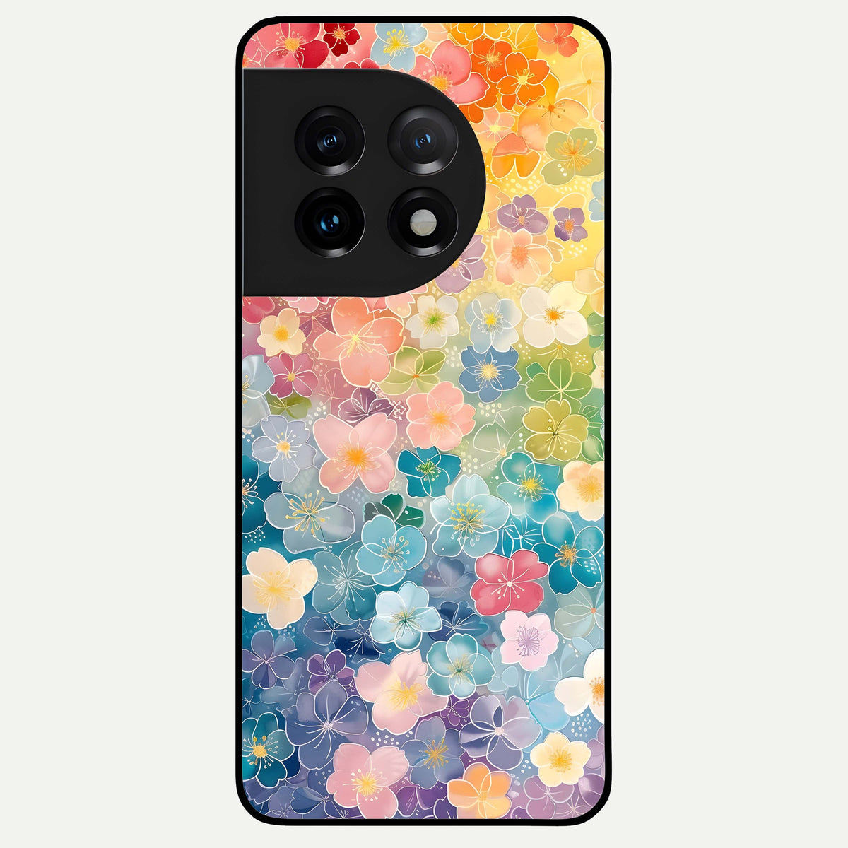  Rainbow Blossom Burst Glass Case For OnePlus 11 back cover – full design glossy printed glass finish