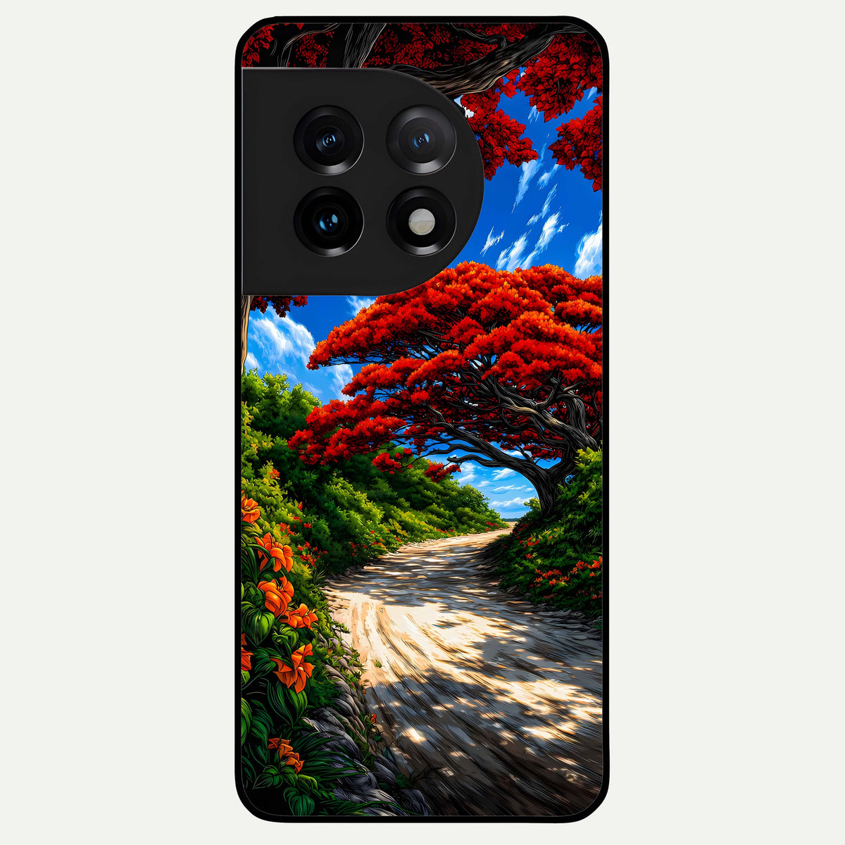  Red Trees Pathway Glass Case For OnePlus 11 back cover – full design glossy printed glass finish