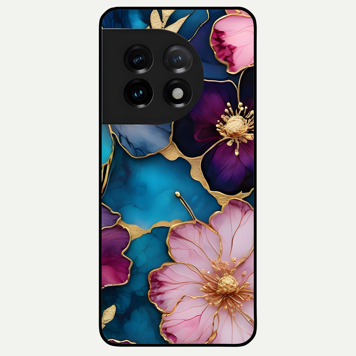  Sparkle Floral Glass Case For OnePlus 11 back cover – full design glossy printed glass finish