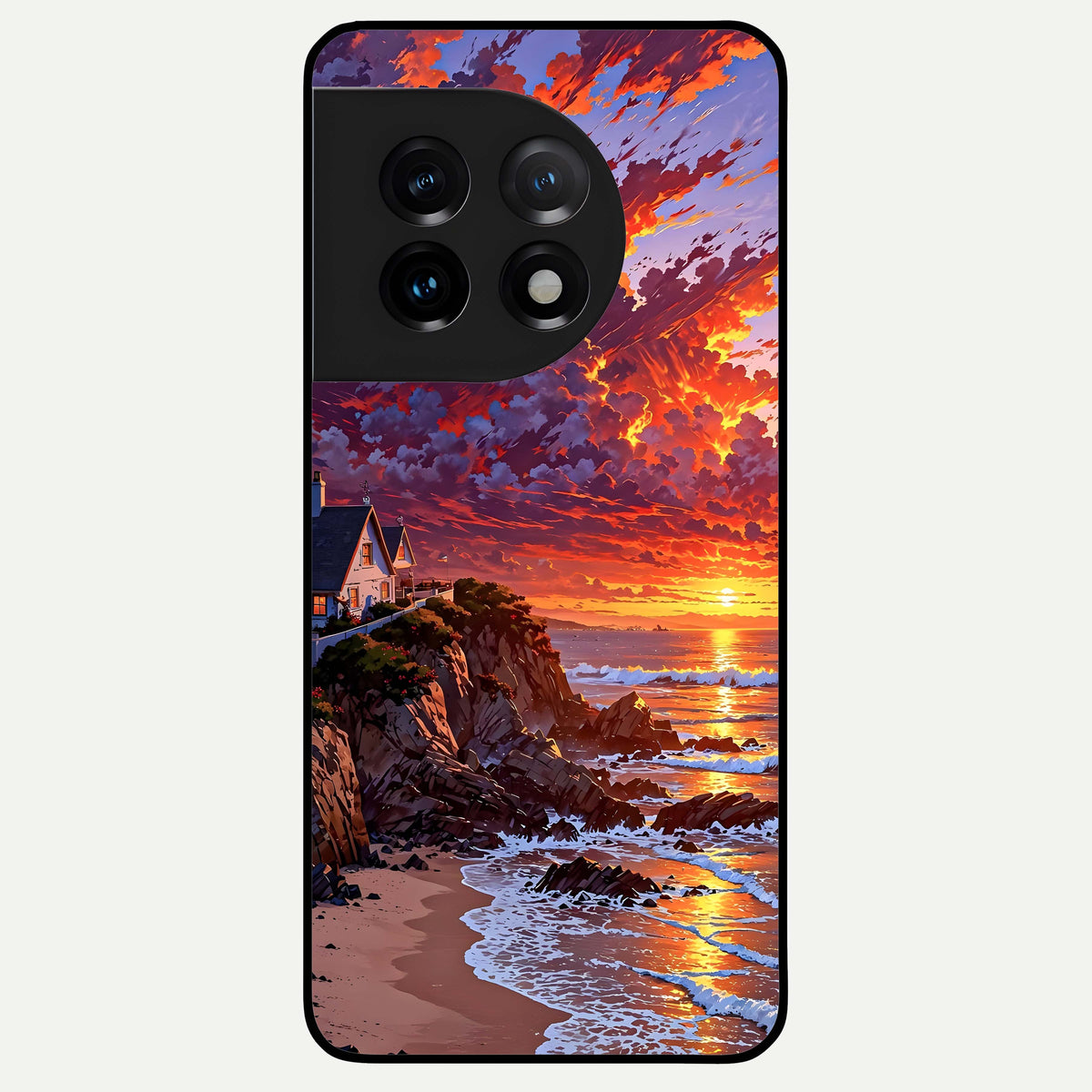  Sunset House By Sea Glass Case For OnePlus 11 back cover – full design glossy printed glass finish
