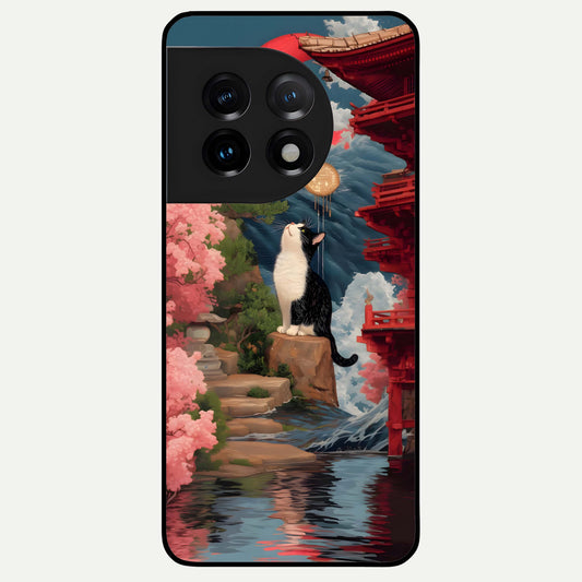  Temple Cat Scenery Glass Case For OnePlus 11 back cover – full design glossy printed glass finish