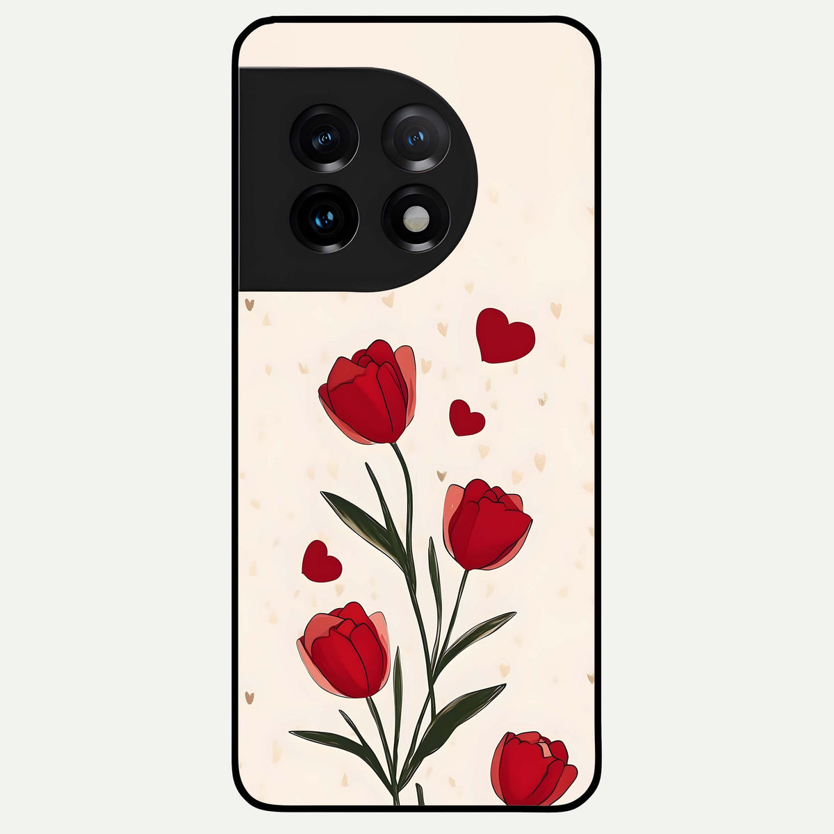  Tulip With Heart Glass Case For OnePlus 11 back cover – full design glossy printed glass finish