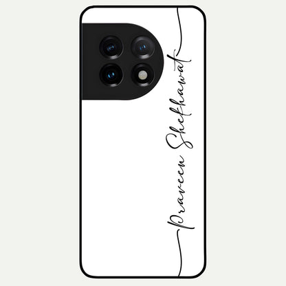  White Tune Custom Name Glass Case For OnePlus 11 back cover – personalized glossy printed glass finish