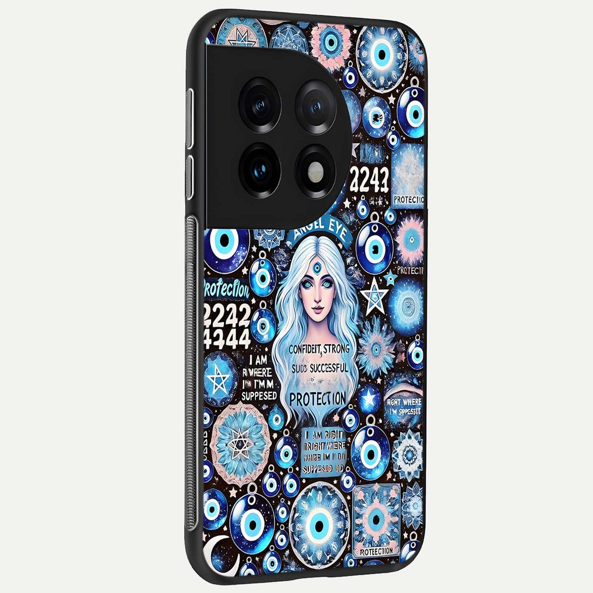  Angel Aura Shield back cover For OnePlus 11 slim fit glass case with vibrant aesthetic design