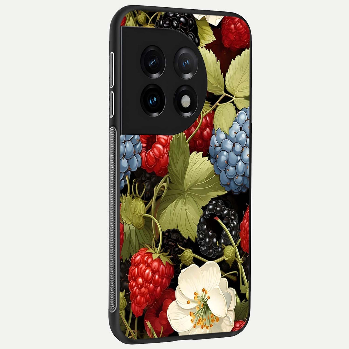 Berry Bloom Charm back cover For OnePlus 11 slim fit glass case with vibrant aesthetic design