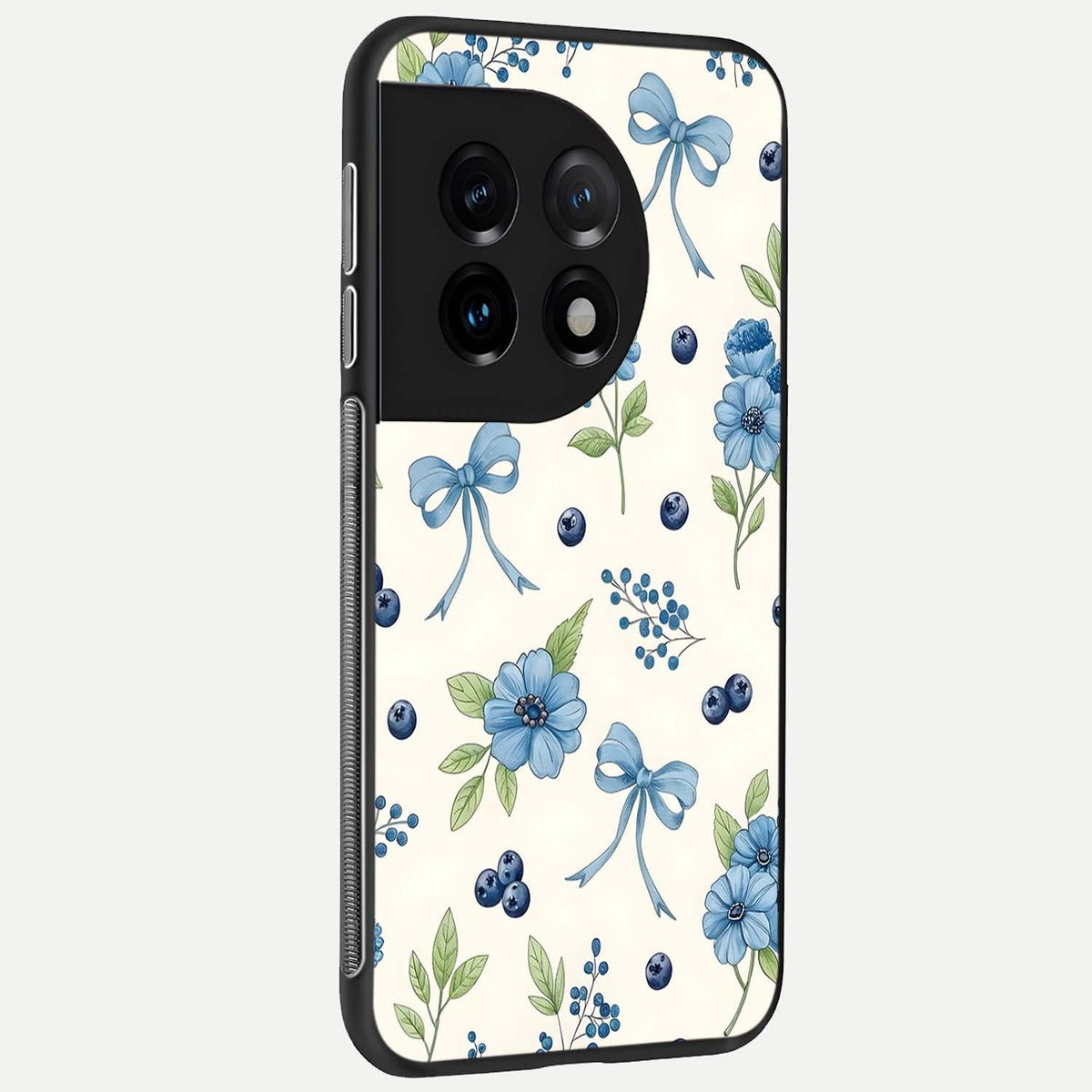  Blue Flower And Bow back cover For OnePlus 11 slim fit glass case with vibrant aesthetic design