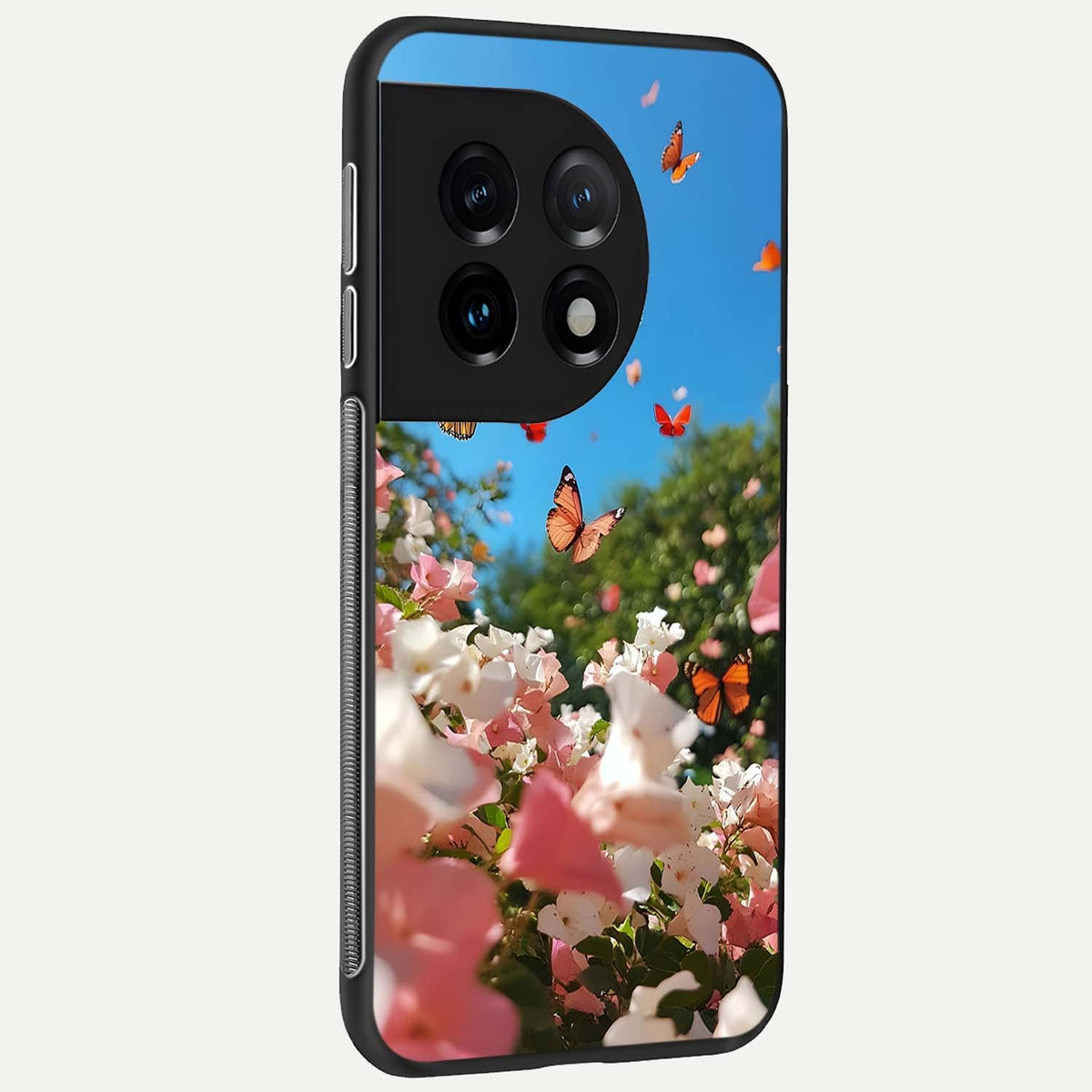  Butterflies In Bloom Sky back cover For OnePlus 11 slim fit glass case with vibrant aesthetic design