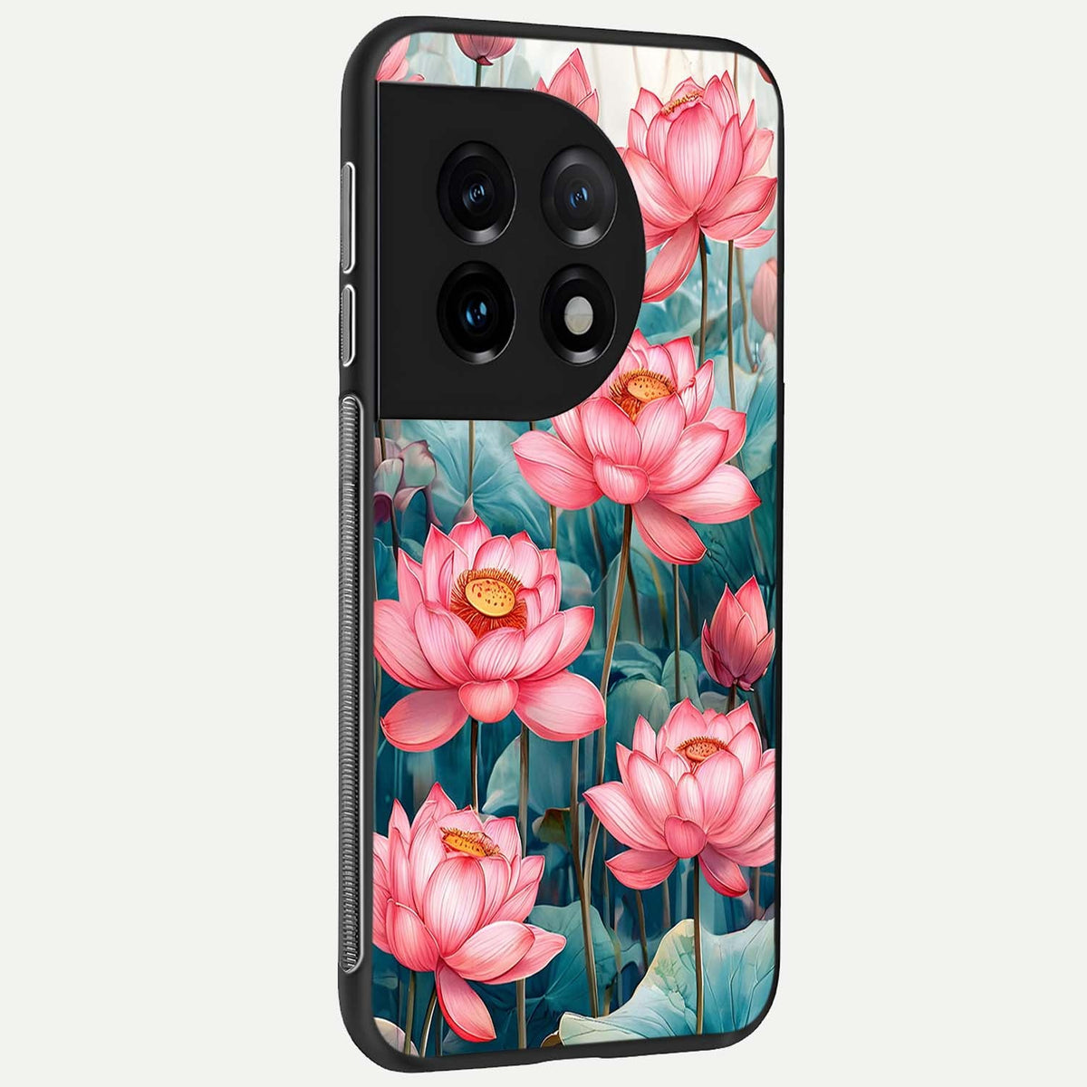  Celestial Pink Lotus back cover For OnePlus 11 slim fit glass case with vibrant aesthetic design