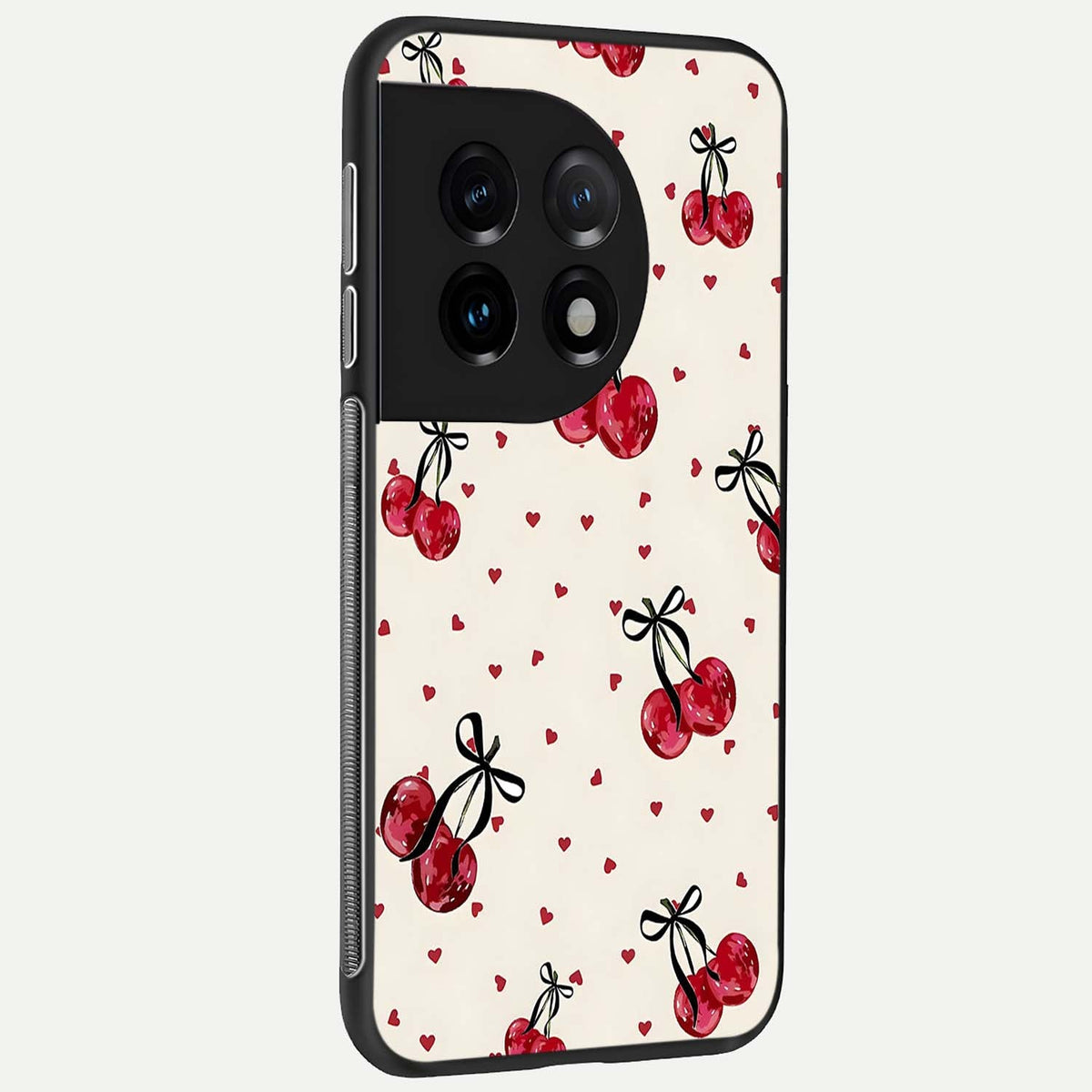  Cherry Heart Bow back cover For OnePlus 11 slim fit glass case with vibrant aesthetic design