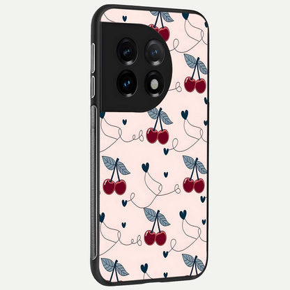  Cherry Heart Line back cover For OnePlus 11 slim fit glass case with vibrant aesthetic design
