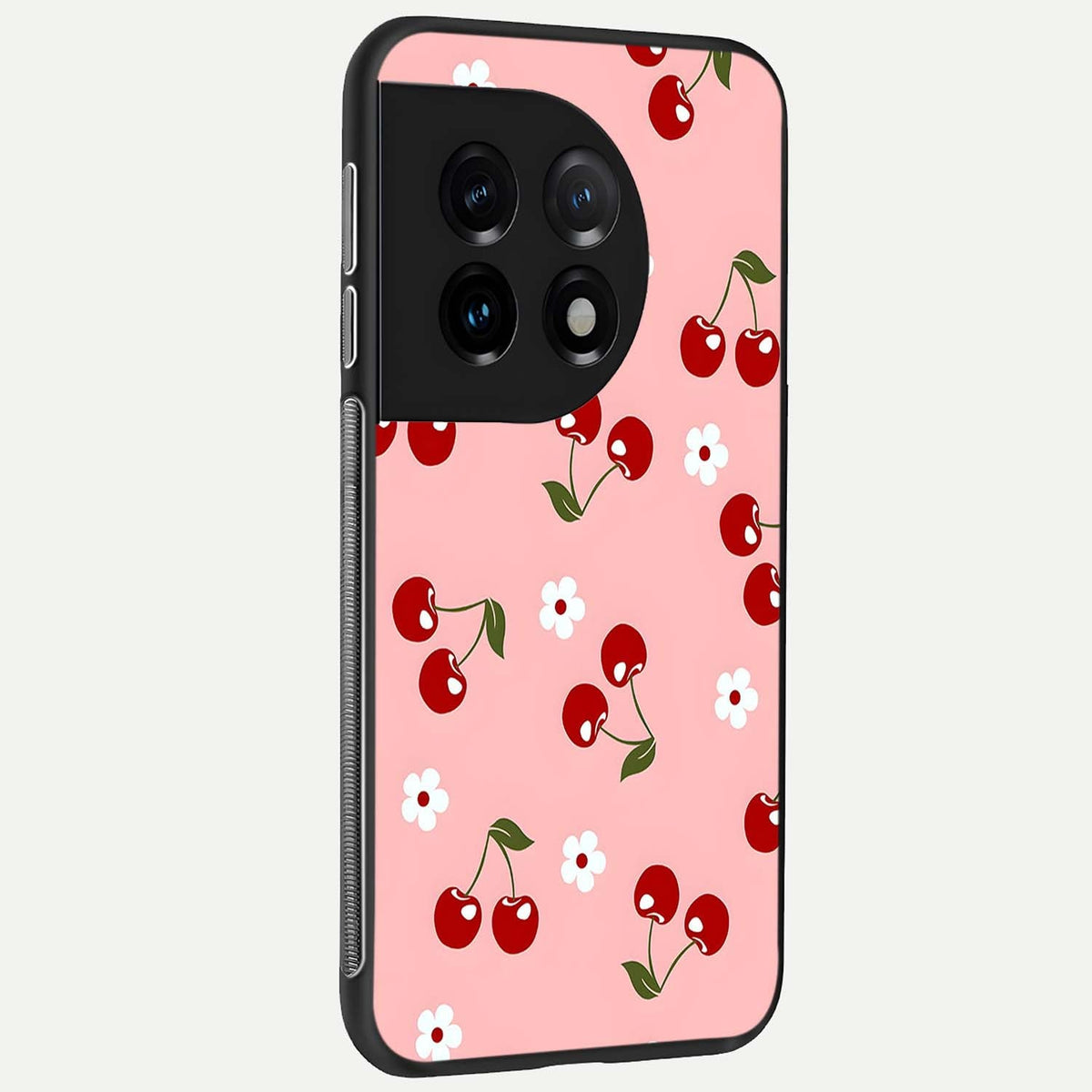 Cherry Love Mood back cover For OnePlus 11 slim fit glass case with vibrant aesthetic design