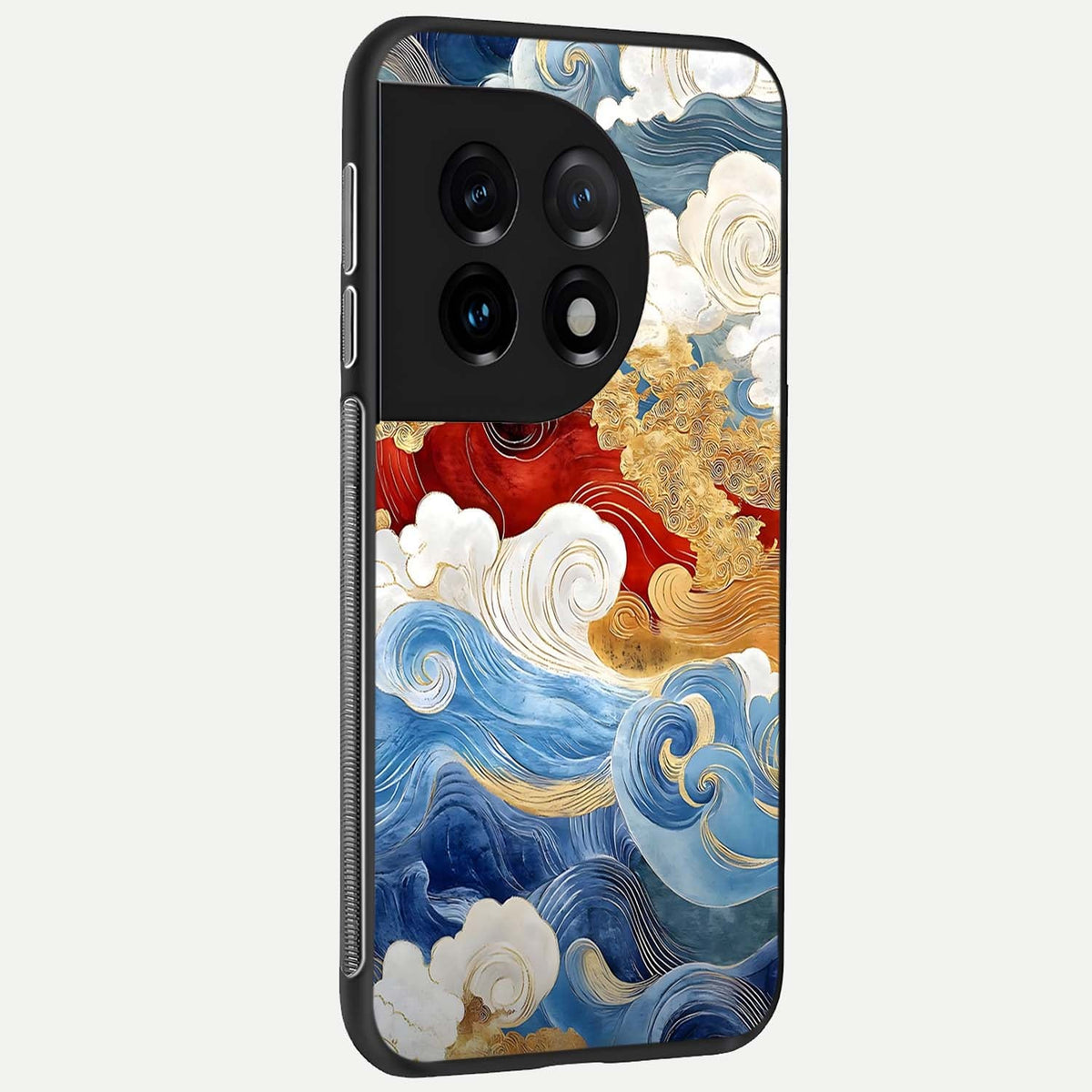  Colored Waves back cover For OnePlus 11 slim fit glass case with vibrant aesthetic design