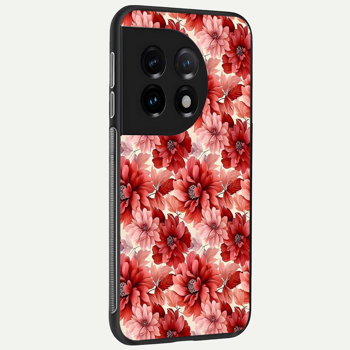  Crimson Love Petals back cover For OnePlus 11 slim fit glass case with vibrant aesthetic design