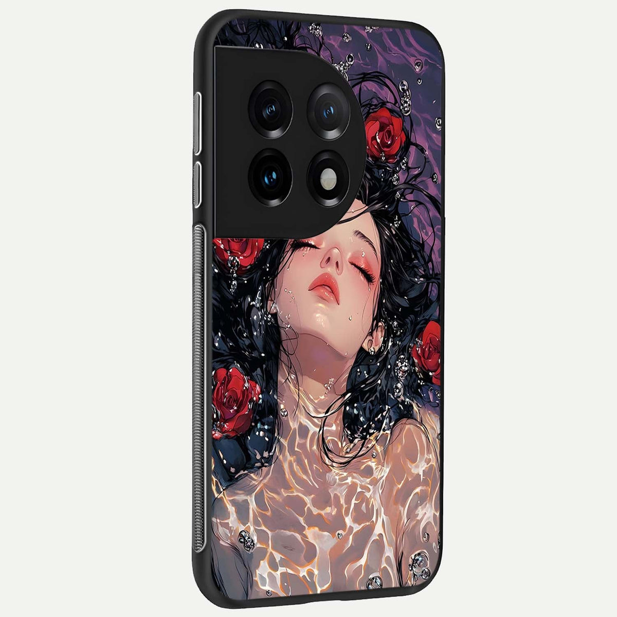  Crimson Rose Serenity back cover For OnePlus 11 slim fit glass case with vibrant aesthetic design