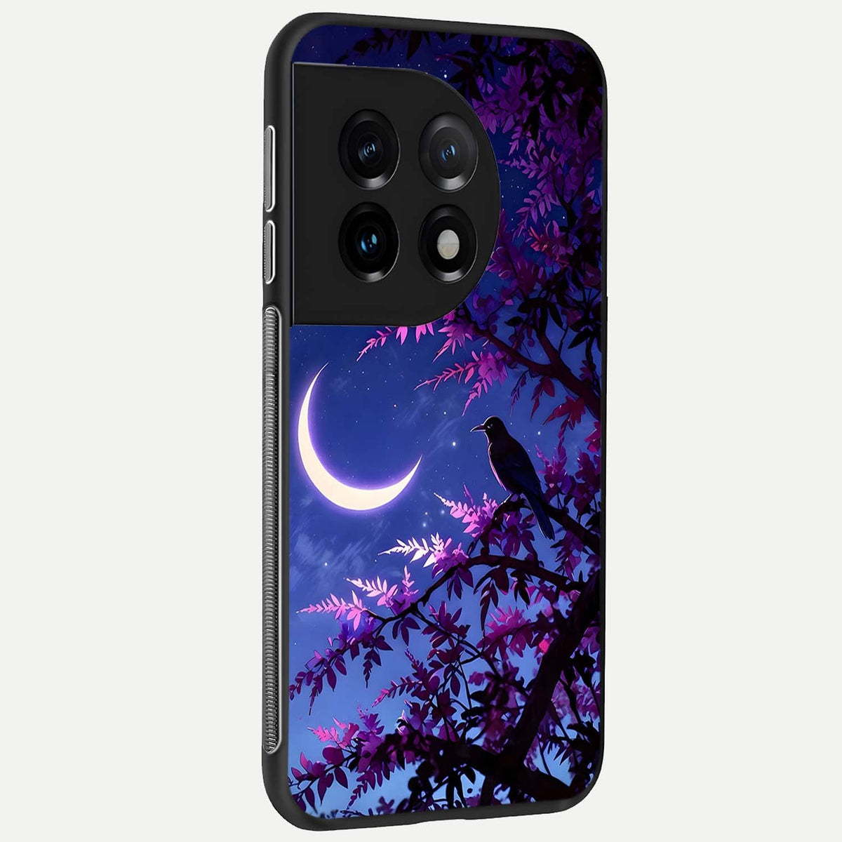  Crow And Moon Scenery back cover For OnePlus 11 slim fit glass case with vibrant aesthetic design