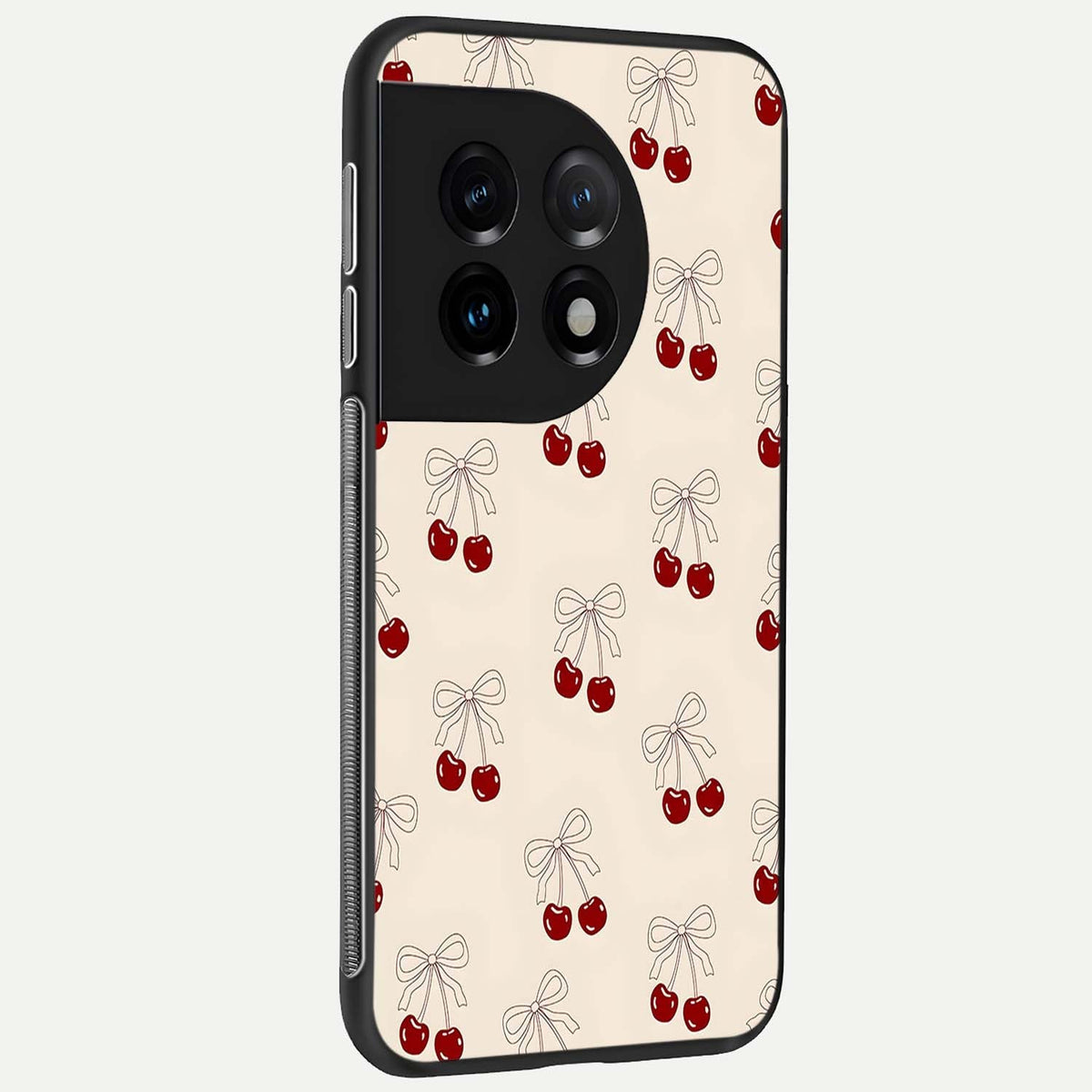  Cute Cherry Pattern back cover For OnePlus 11 slim fit glass case with vibrant aesthetic design