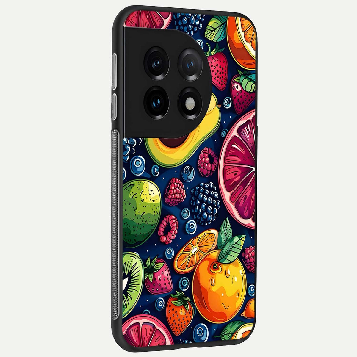  Cute Fruits Art back cover For OnePlus 11 slim fit glass case with vibrant aesthetic design