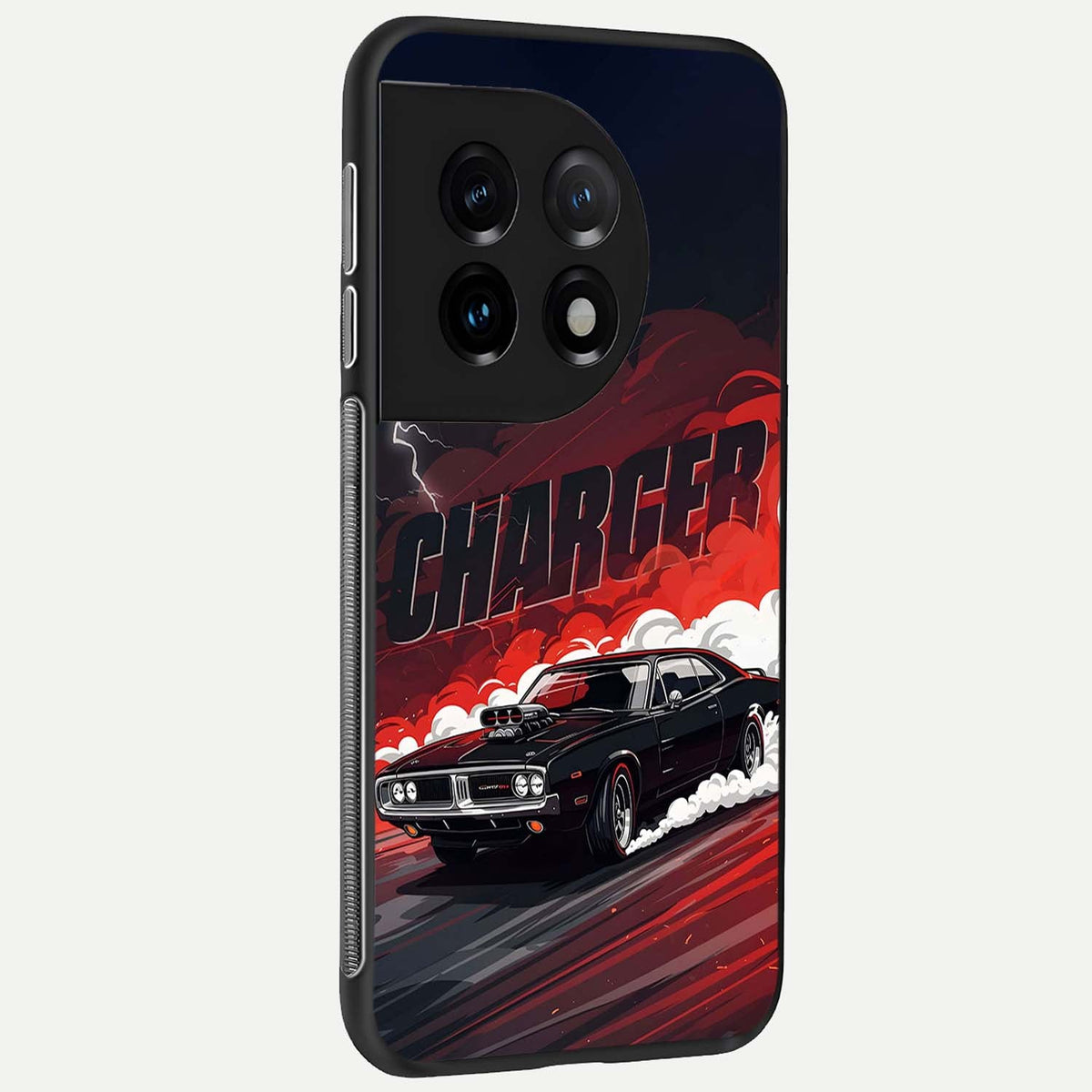  Dark Charger Fury back cover For OnePlus 11 slim fit glass case with vibrant aesthetic design