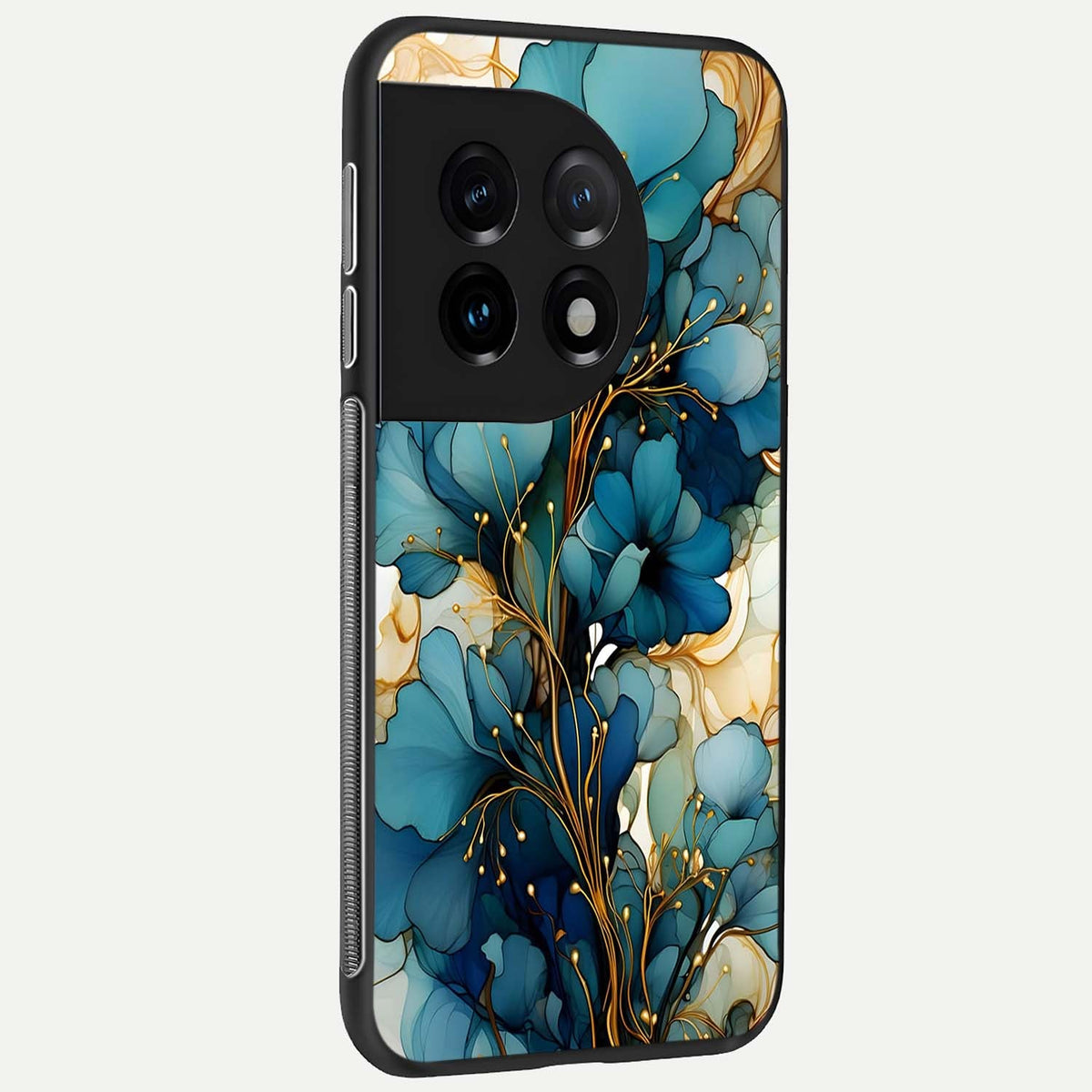  Golden Bloom Symphony back cover For OnePlus 11 slim fit glass case with vibrant aesthetic design