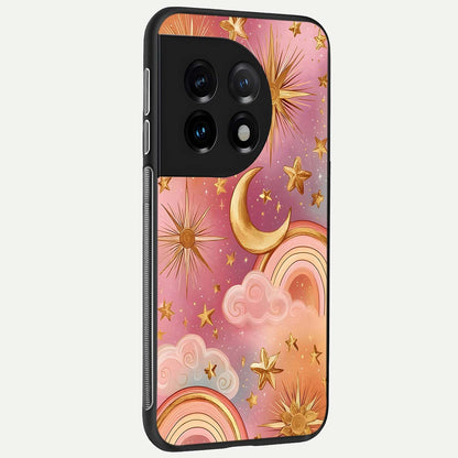  Golden Celestial Dreams back cover For OnePlus 11 slim fit glass case with vibrant aesthetic design