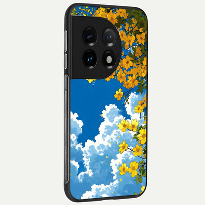  Golden Petal Sky back cover For OnePlus 11 slim fit glass case with vibrant aesthetic design