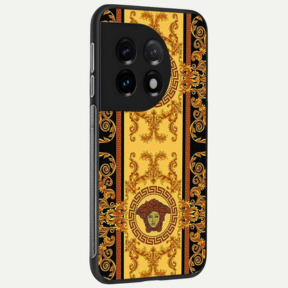  Golden Royal Heritage back cover For OnePlus 11 slim fit glass case with vibrant aesthetic design