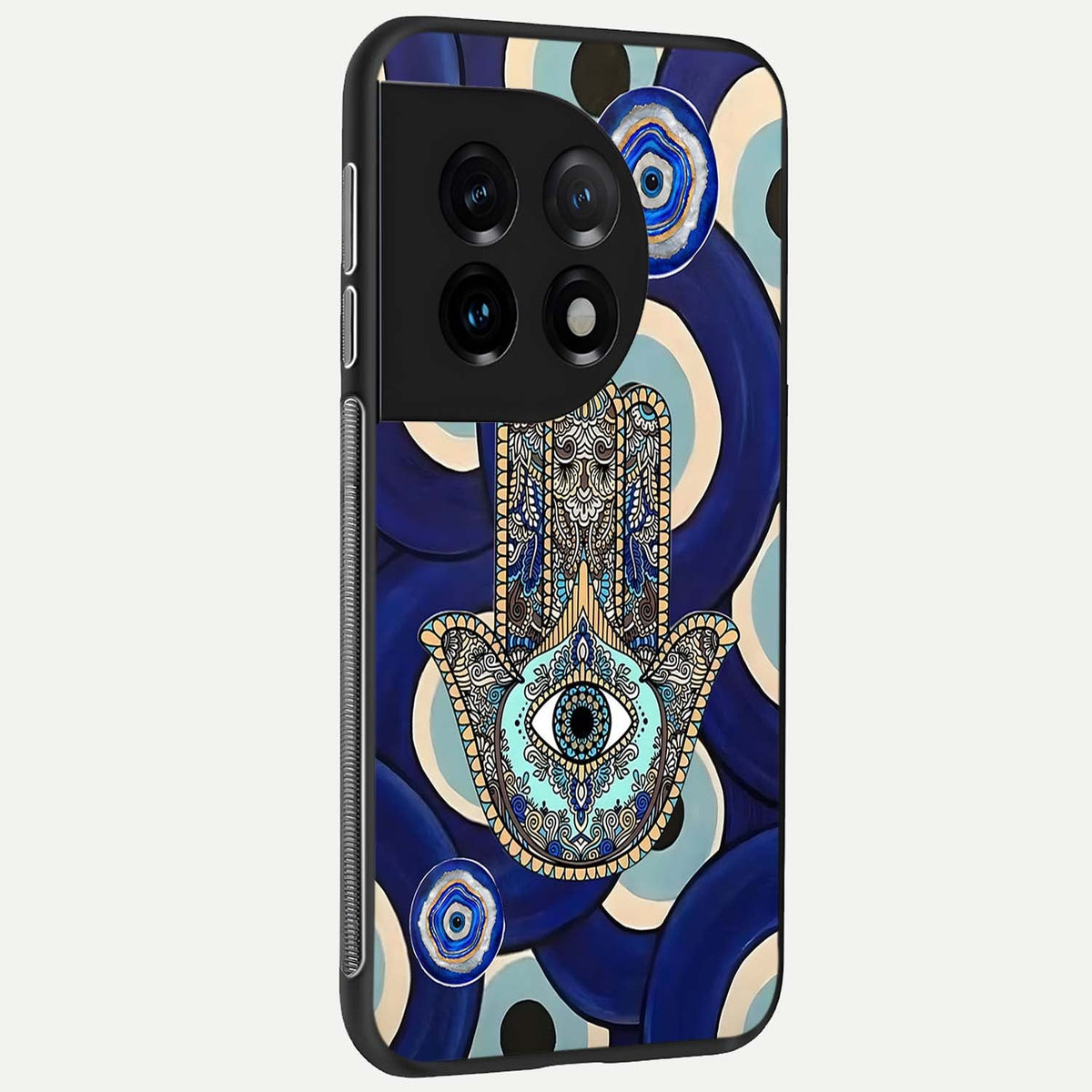  Hamsa Divine Guard back cover For OnePlus 11 slim fit glass case with vibrant aesthetic design