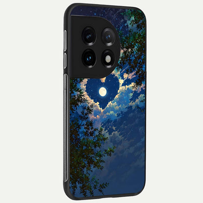  Heart With Moon Sky back cover For OnePlus 11 slim fit glass case with vibrant aesthetic design