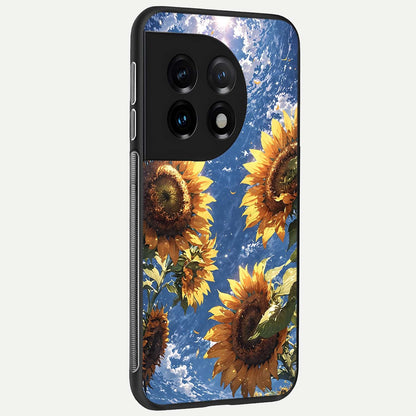 Heavenly Sunflower Rise back cover For OnePlus 11 slim fit glass case with vibrant aesthetic design