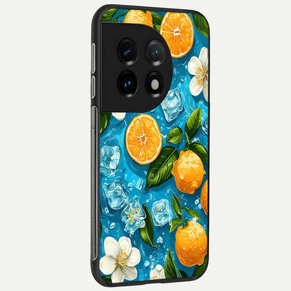  Ice Cube With Orange back cover For OnePlus 11 slim fit glass case with vibrant aesthetic design