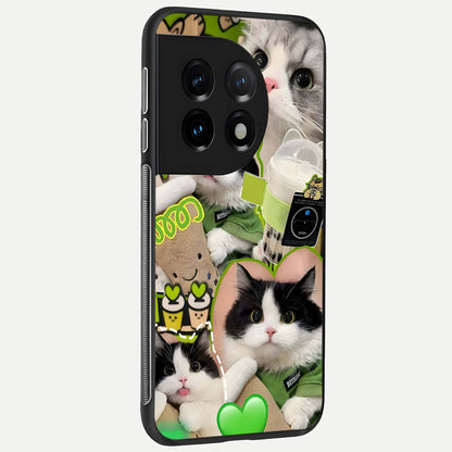  Matcha Cats Mood back cover For OnePlus 11 slim fit glass case with vibrant aesthetic design