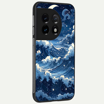  Ocean Moon Waves back cover For OnePlus 11 slim fit glass case with vibrant aesthetic design
