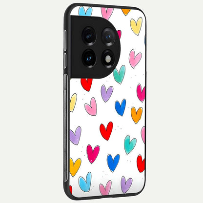  Playful Love Doodles back cover For OnePlus 11 slim fit glass case with vibrant aesthetic design