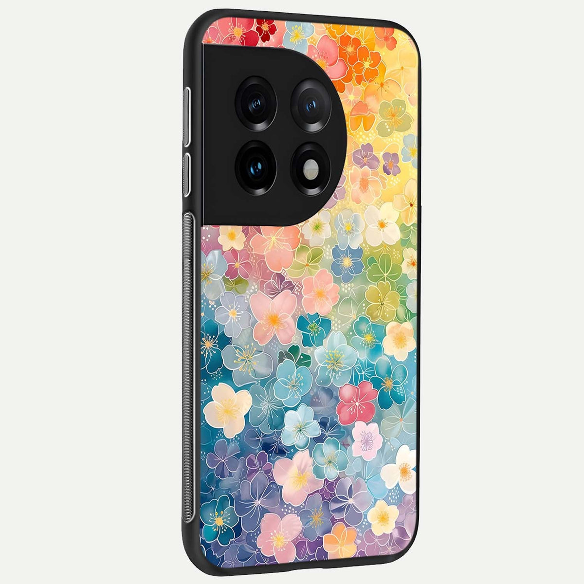  Rainbow Blossom Burst back cover For OnePlus 11 slim fit glass case with vibrant aesthetic design