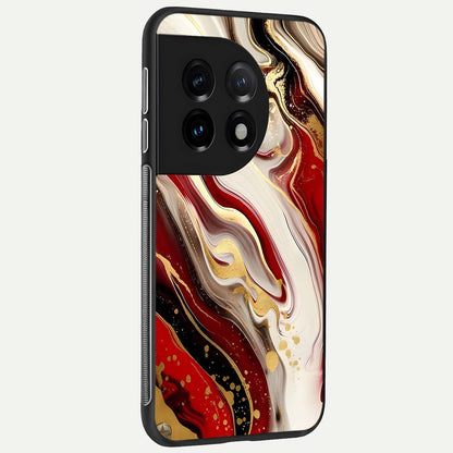  Red And White Marble back cover For OnePlus 11 slim fit glass case with vibrant aesthetic design
