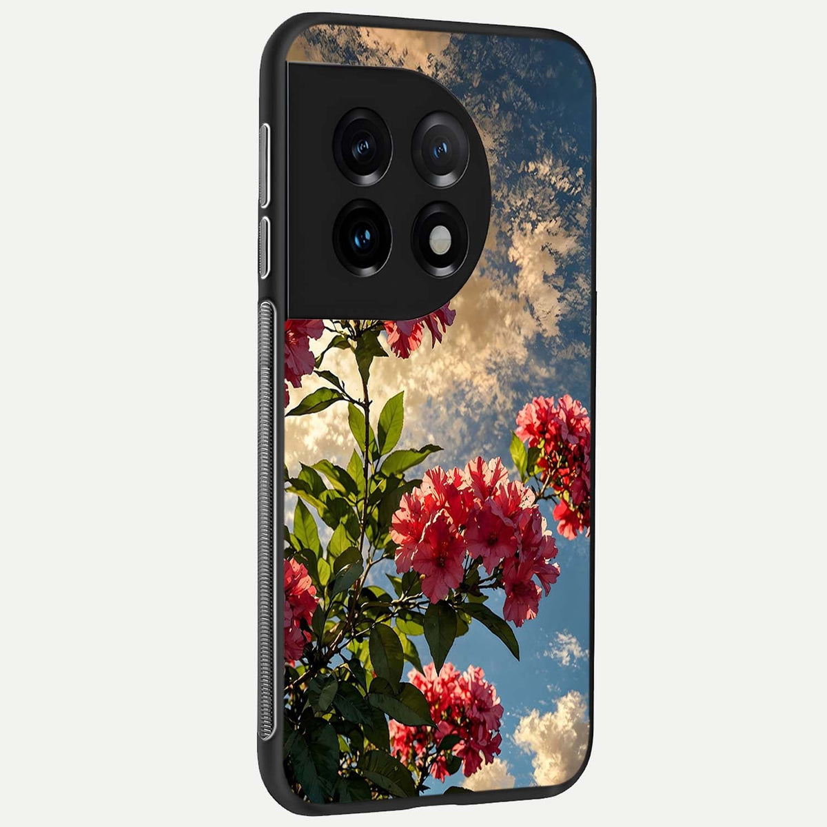  Red Bloom Skies back cover For OnePlus 11 slim fit glass case with vibrant aesthetic design