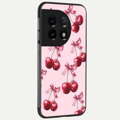  Red Cherries Pattern back cover For OnePlus 11 slim fit glass case with vibrant aesthetic design
