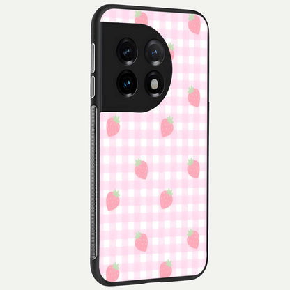  Strawberry Picnic Love back cover For OnePlus 11 slim fit glass case with vibrant aesthetic design