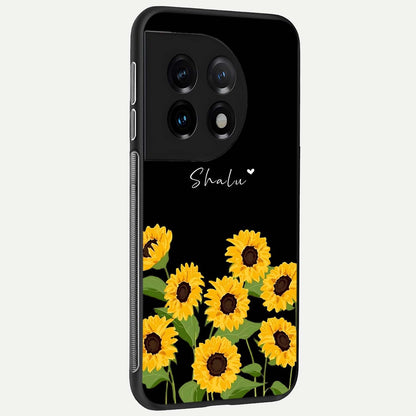  Sunflower Sky Bloom back cover For OnePlus 11 slim fit glass case with vibrant aesthetic design