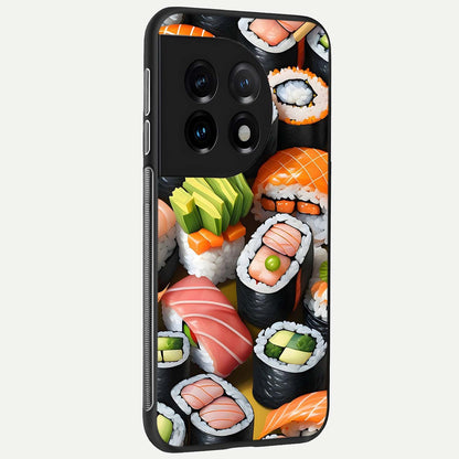  Sushi Food Pattern back cover For OnePlus 11 slim fit glass case with vibrant aesthetic design