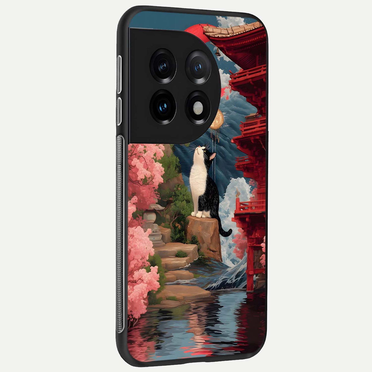 Temple Cat Scenery back cover For OnePlus 11 slim fit glass case with vibrant aesthetic design