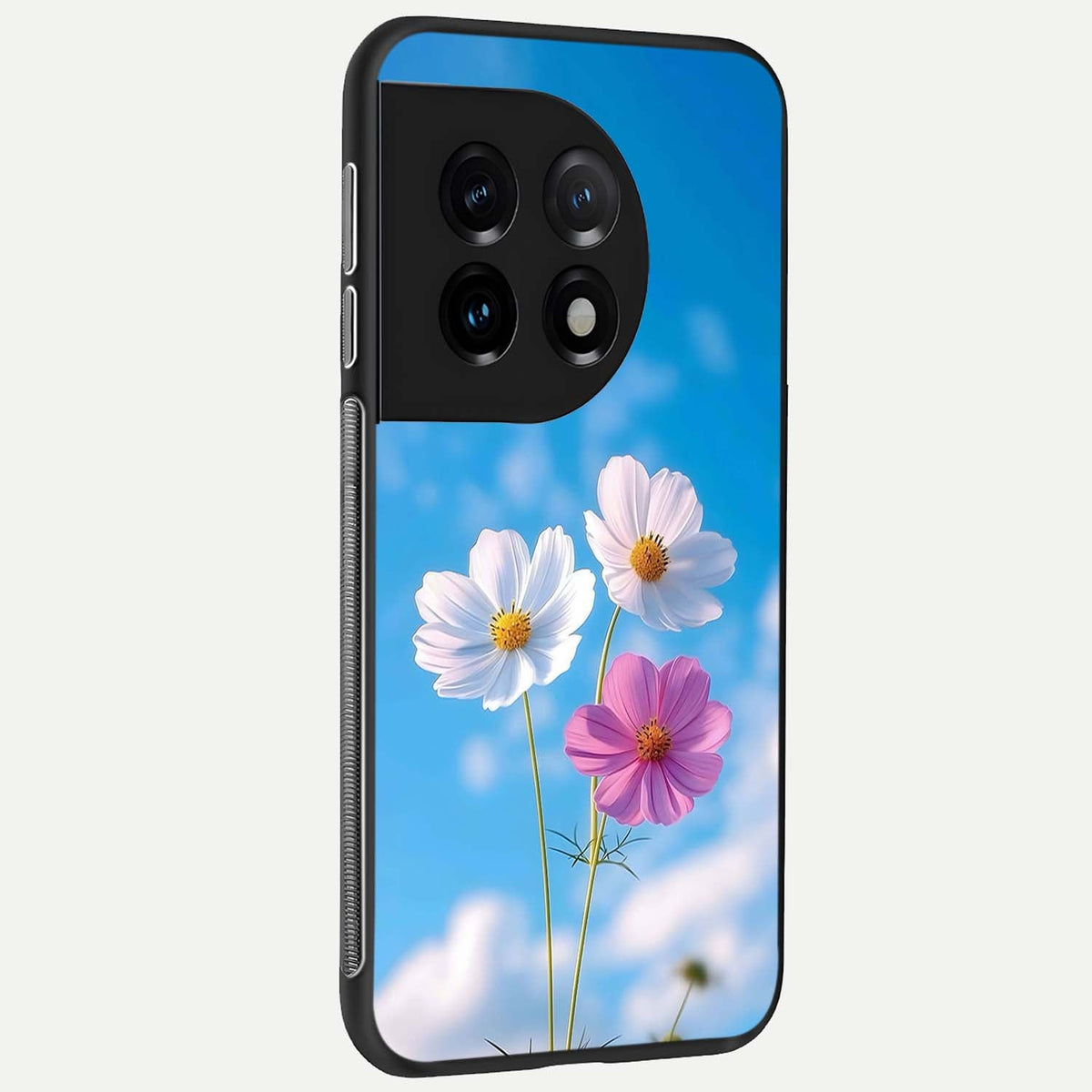  Tripple Flowers With Sky back cover For OnePlus 11 slim fit glass case with vibrant aesthetic design