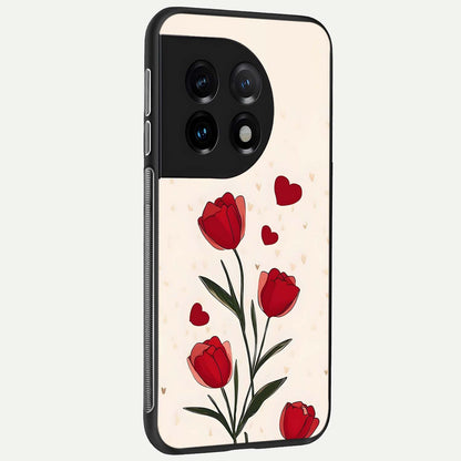  Tulip With Heart back cover For OnePlus 11 slim fit glass case with vibrant aesthetic design