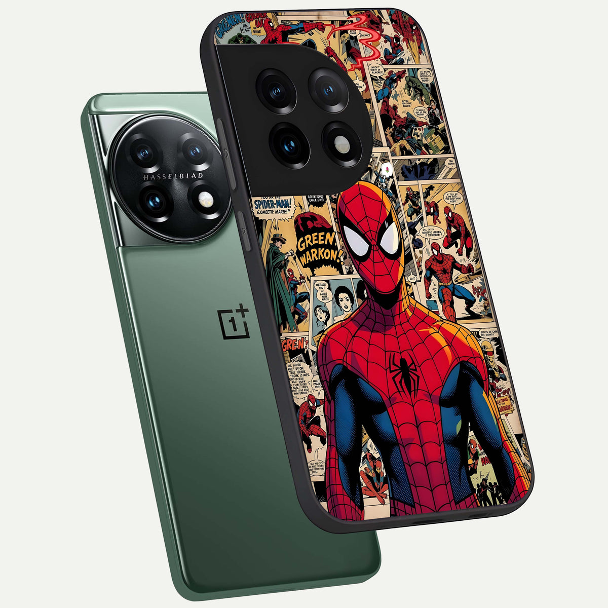  Aesthetic Spider phone case For OnePlus 11 showing premium glass back cover with detailed artwork