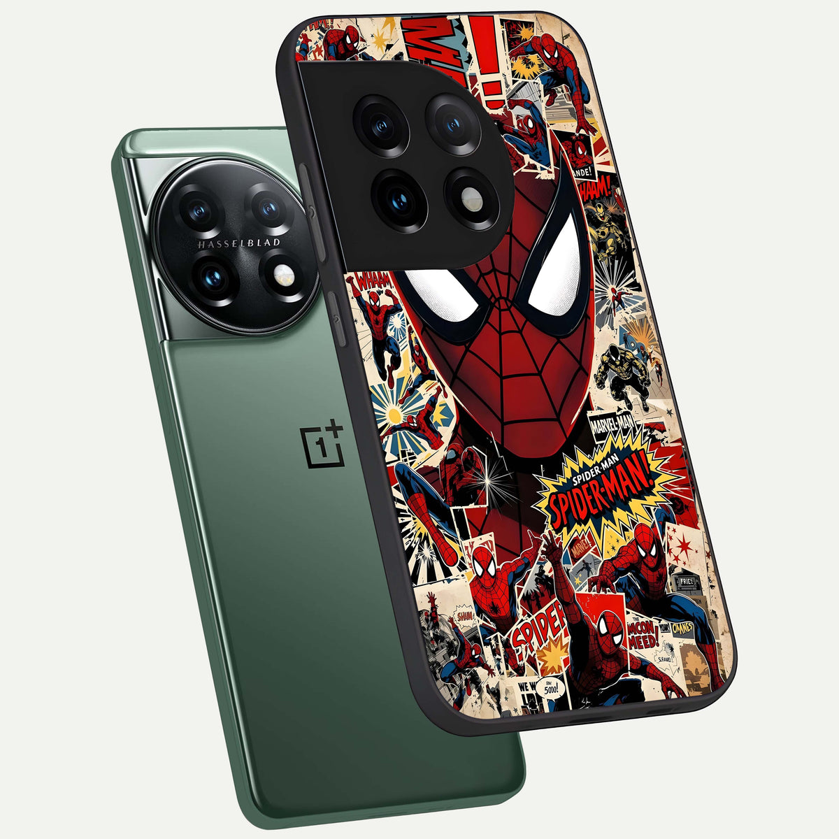  Aesthetic Wonder Spider phone case For OnePlus 11 showing premium glass back cover with detailed artwork