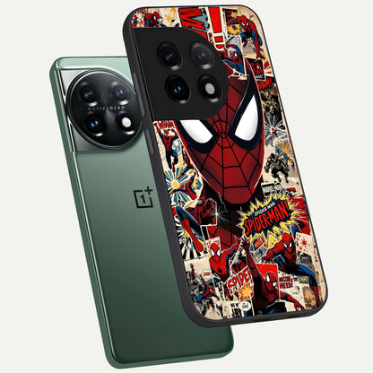  Aesthetic Wonder Spider phone case For OnePlus 11 showing premium glass back cover with detailed artwork